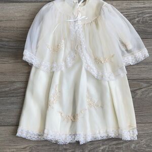 Vintage Baby/Child Baptism Christening Gown Sheer Organza Embroidery W/Shawl